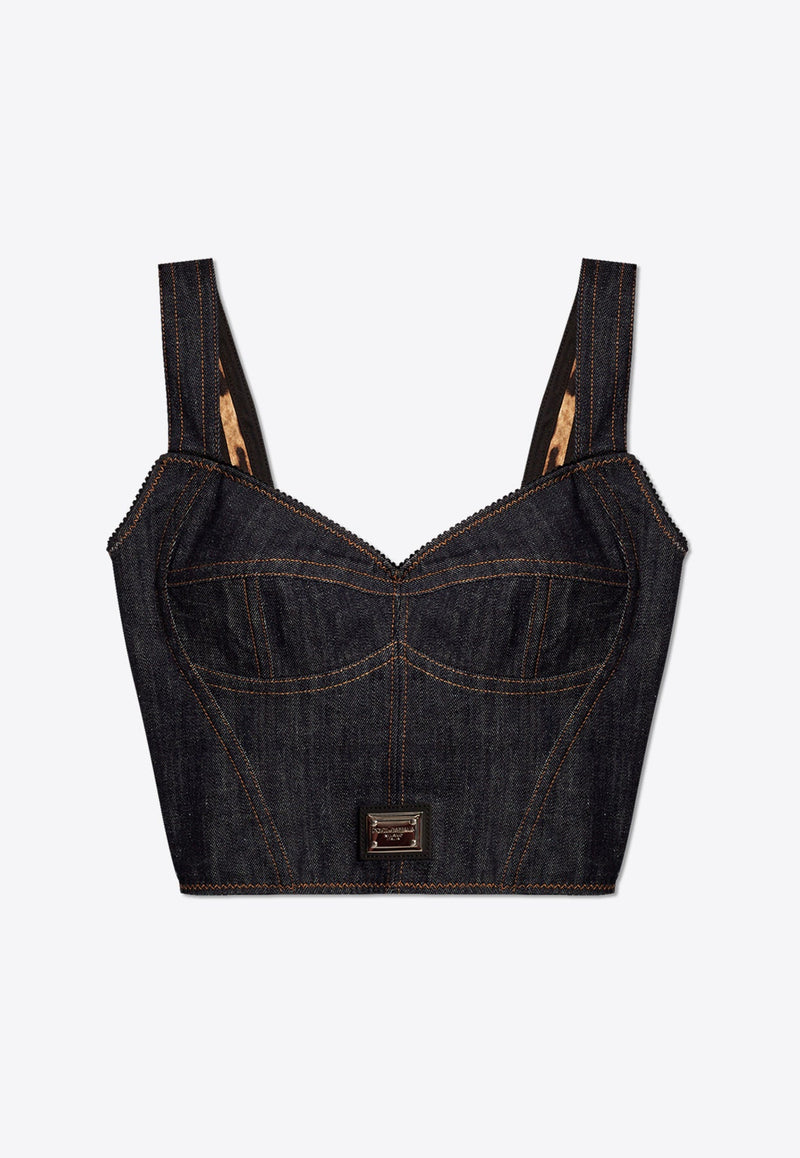 Logo Plaque Denim Corset Top