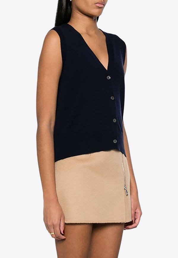 V-neck Fine-Knit Sleeveless Cardigan