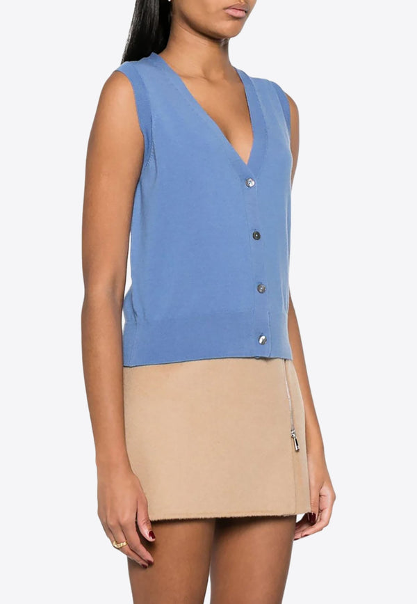 V-neck Fine-Knit Sleeveless Cardigan