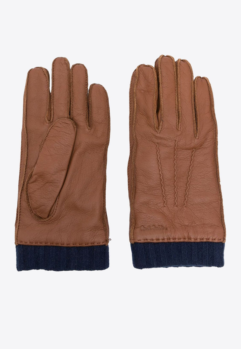 Debossed Logo Leather Gloves