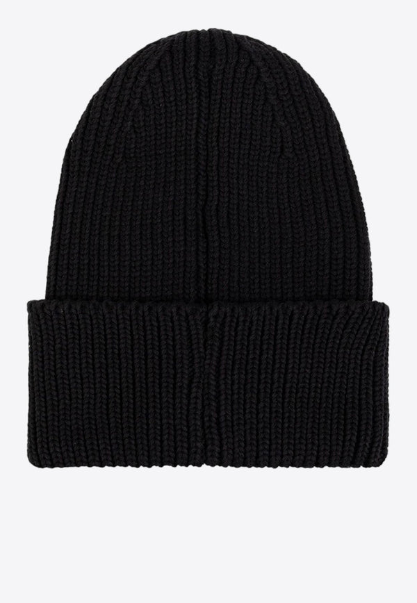 Logo Applique Rib Knit Beanie