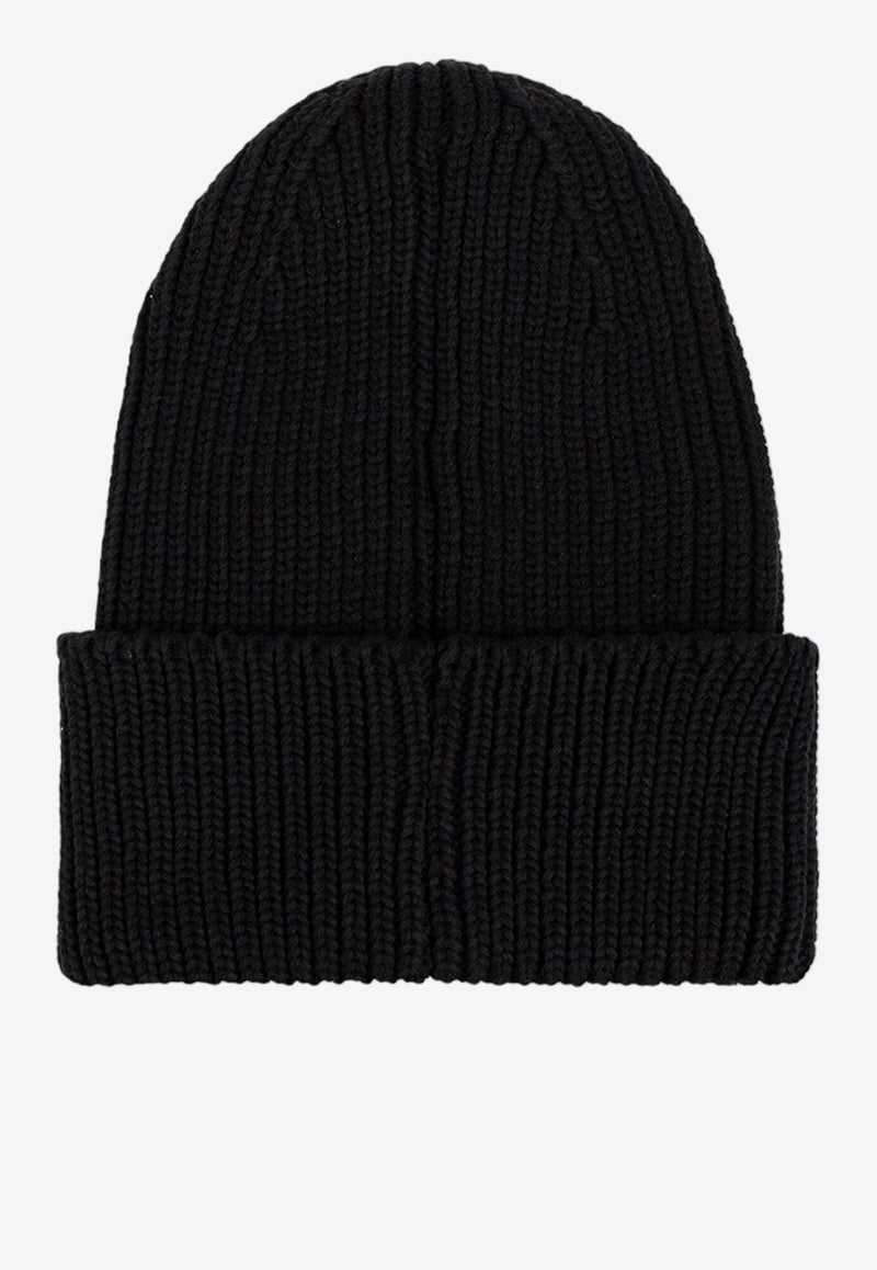 Logo Applique Rib Knit Beanie