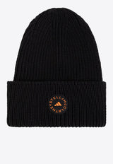 Logo Applique Rib Knit Beanie