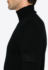 High-Neck Ribbed Wool Sweater