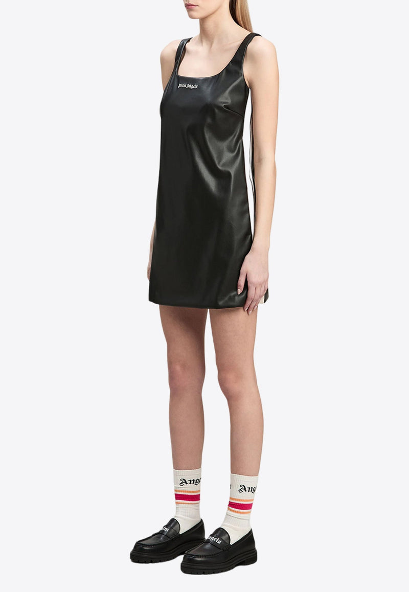 Leather-Effect Logo Mini Dress