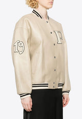 Logo Appliqué Leather Bomber Jacket