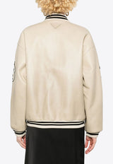 Logo Appliqué Leather Bomber Jacket