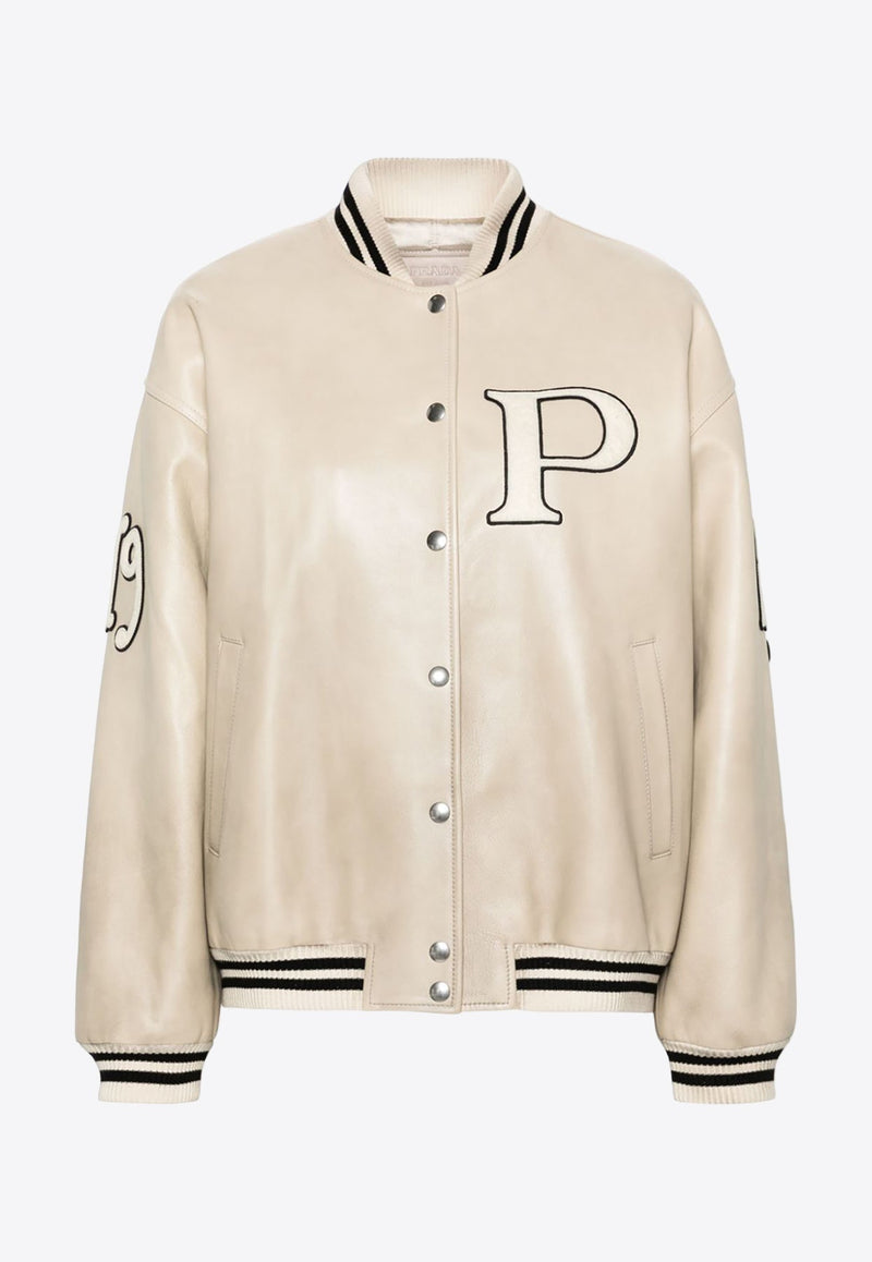 Logo Appliqué Leather Bomber Jacket