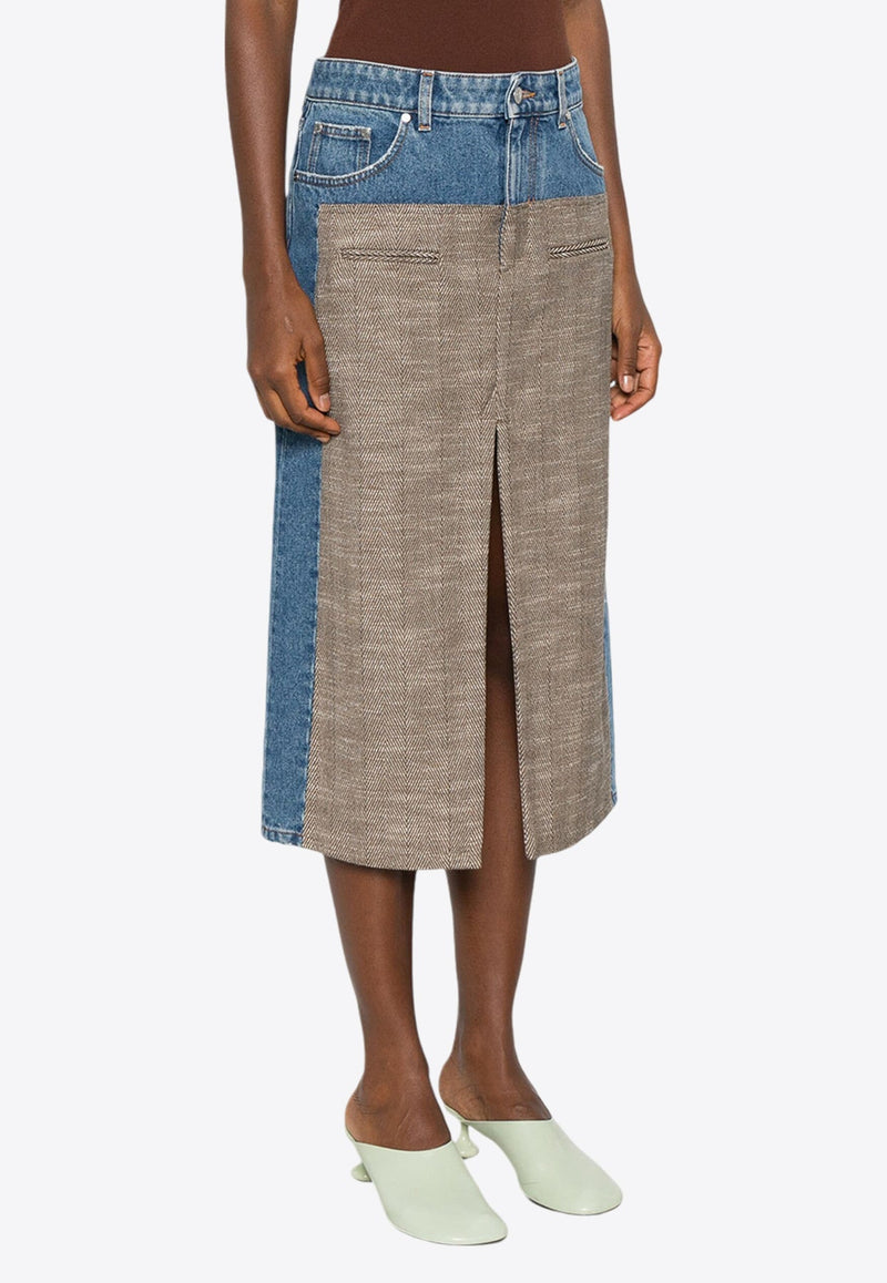 Tweed Denim Midi Skirt