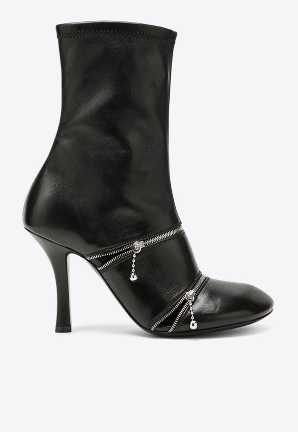 100 Decorative-Zip Ankle Boots in Leather