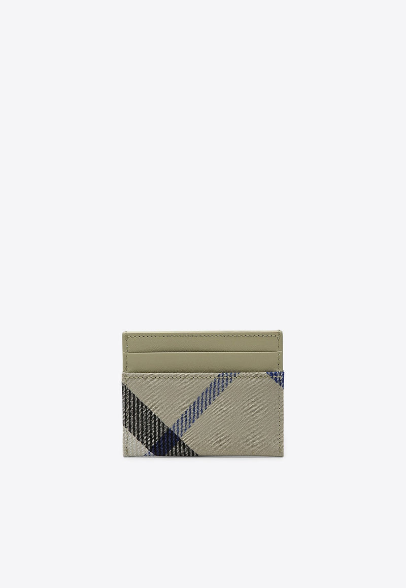 Checked Leather-Trim Cardholder