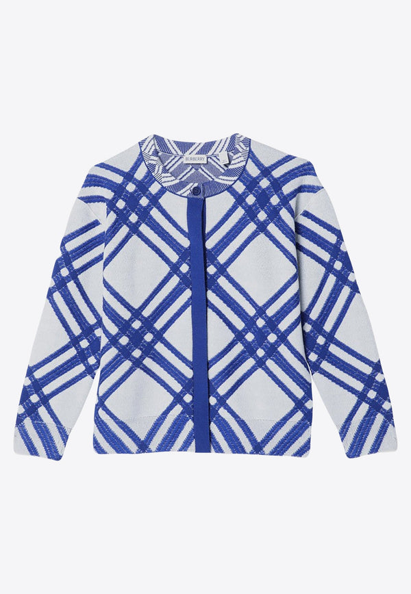 Girls Checked Wool Cardigan