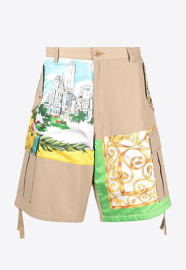 Patchwork Print Cargo Shorts