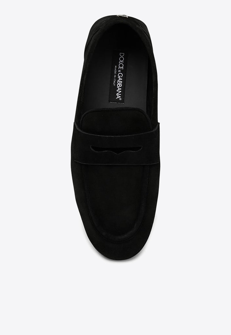 Logo-Plaque Suede Penny Loafers