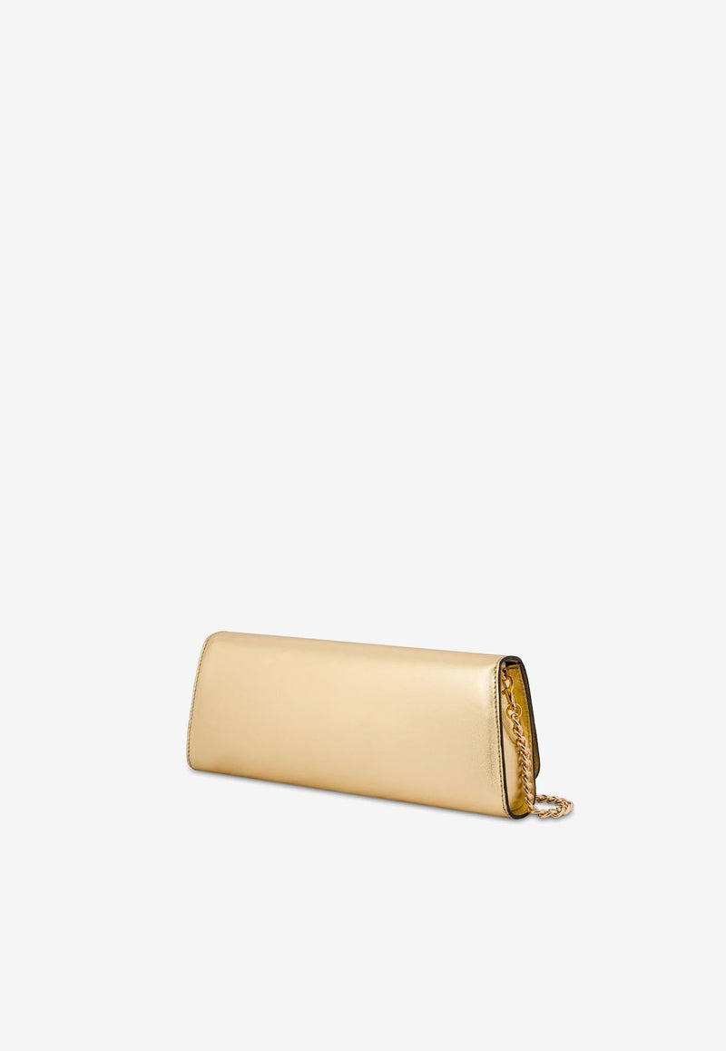 Maxi Crystal Embellished Clutch in Metallic Nappa Leather