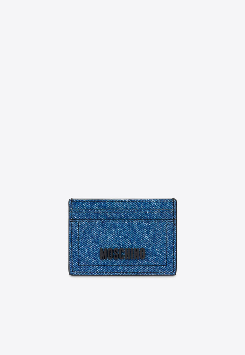 Logo Cardholder in Denim Print Leather