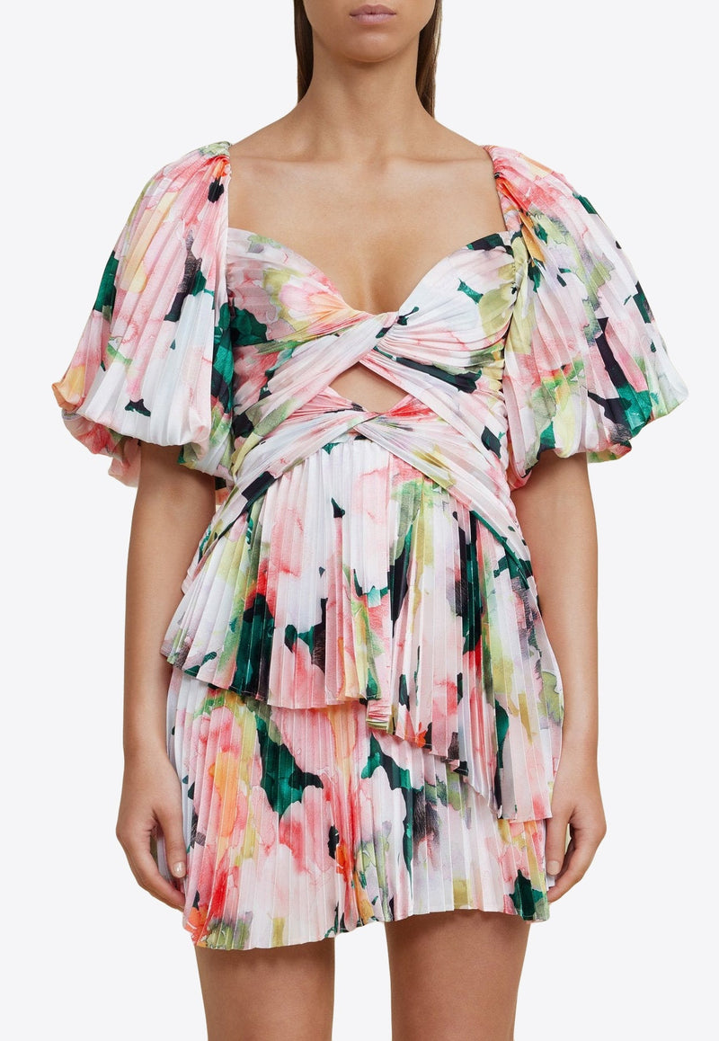 Bassett Floral Pleated Mini Dress