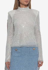 Studded Mesh Long-Sleeved Top