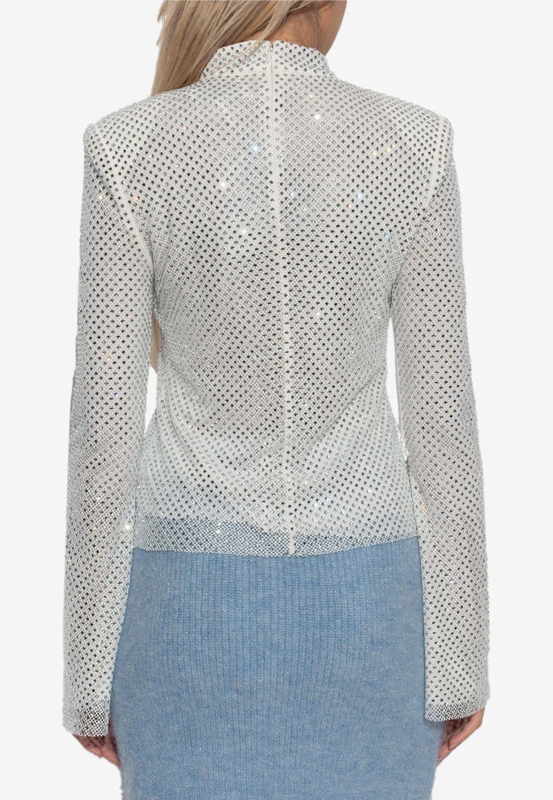 Studded Mesh Long-Sleeved Top