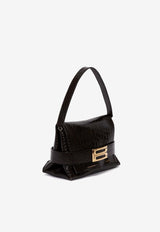 B Buckle Shoulder Bag in Croc-Embossed Leather