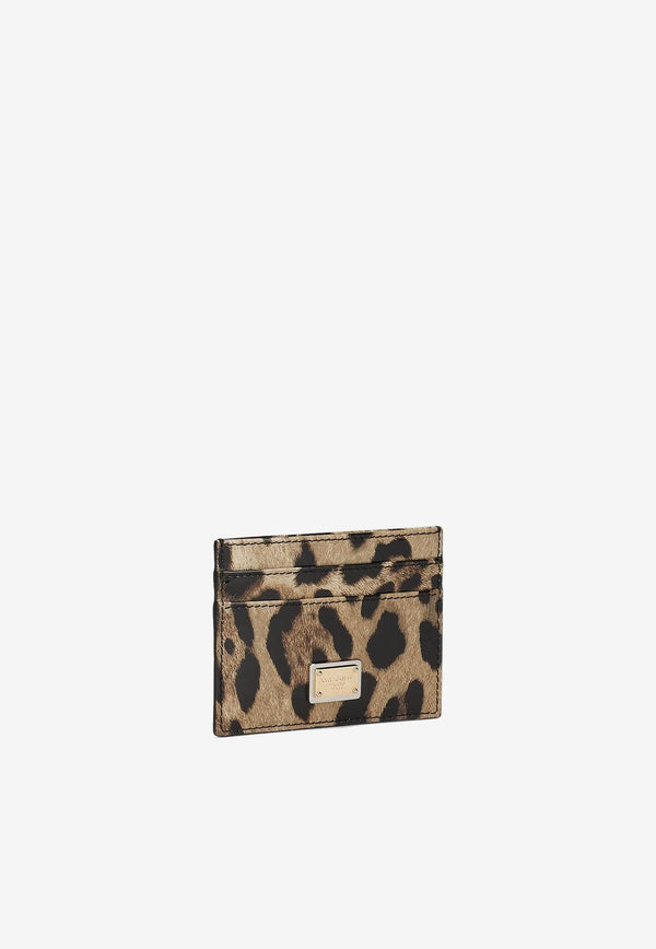 Logo Plate Leopard Print Cardholder