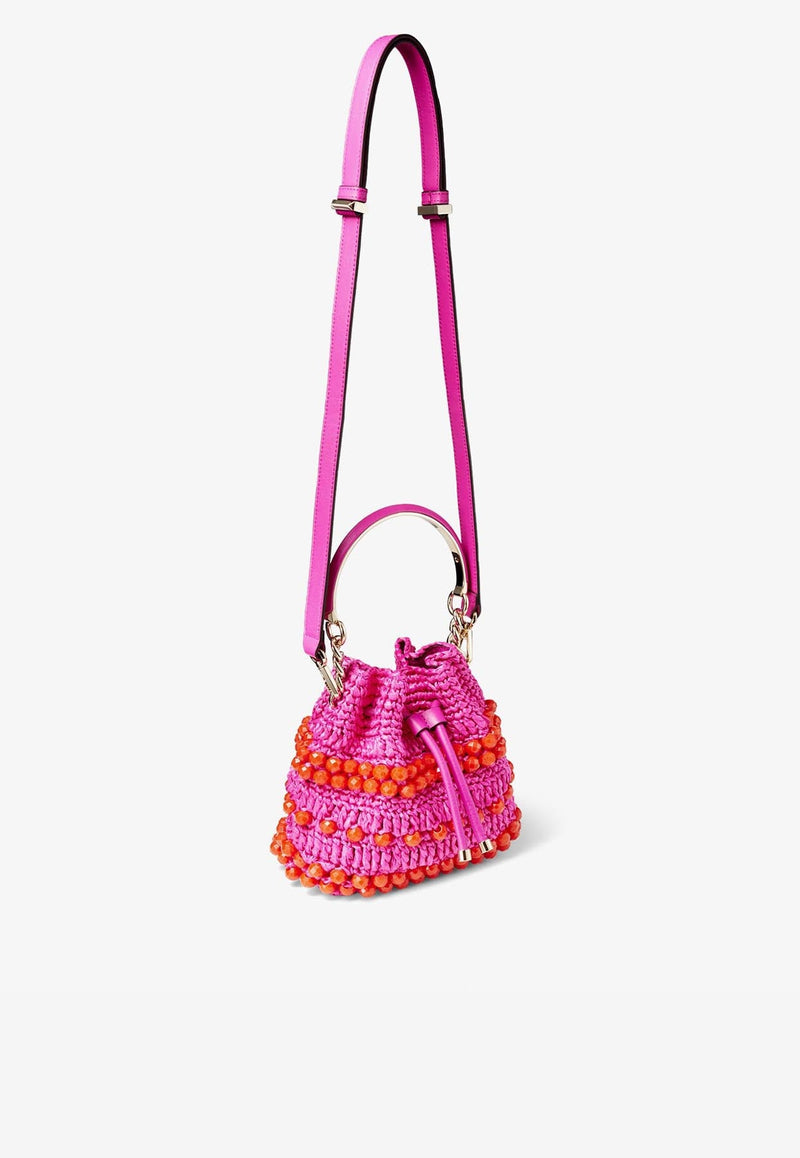 Small Bon Bon Bucket Bag in Beaded Raffia