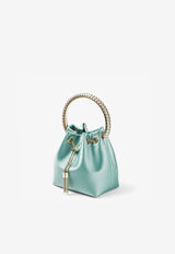 Bon Bon Crystal Embellished Bucket Bag in Satin