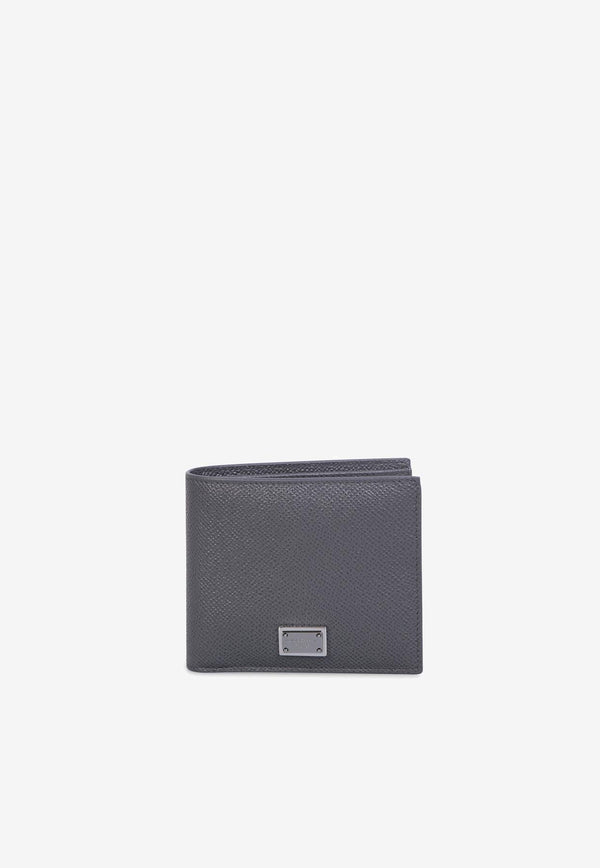 Logo Plate Leather Bi-Fold Wallet