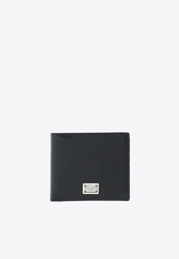 Logo Plate Leather Bi-Fold Wallet
