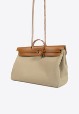 Herbag Zip Cabine Bag in Beton Toile and Naturel Sable Leather with Palladium Hardware