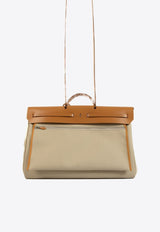 Herbag Zip Cabine Bag in Beton Toile and Naturel Sable Leather with Palladium Hardware