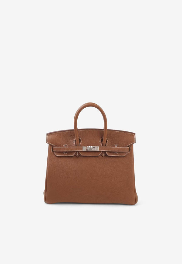 Birkin 25 Verso in Gold and Gris Misty Togo Leather with Palladium Hardware