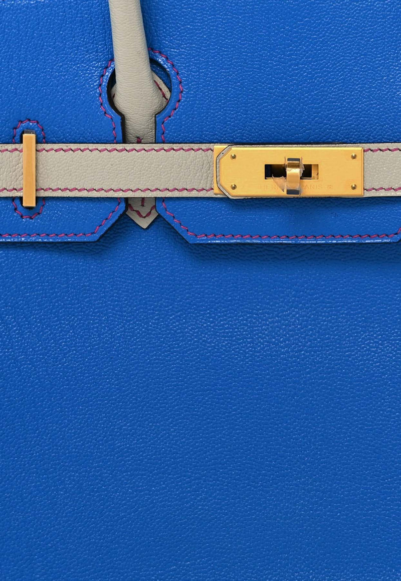 Birkin 30 in Bleu Hydra and Gris Perle Chevre Mysore Horseshoe with Brushed Gold Hardware