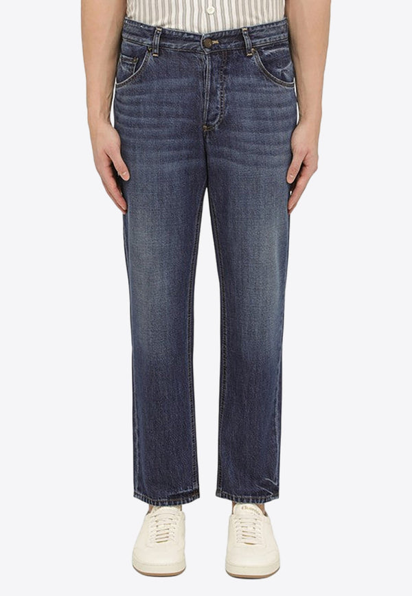 Washed-Effect Regular Jeans