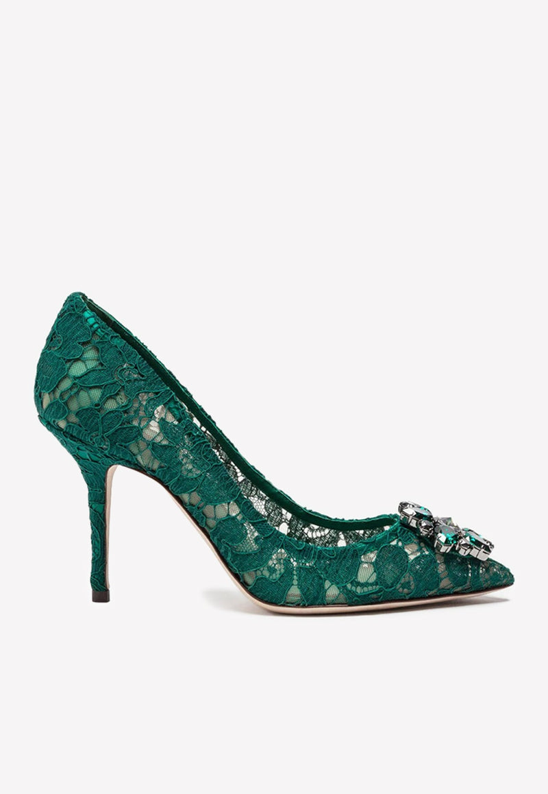 Bellucci 90 Crystal-Embellished Lace Pumps