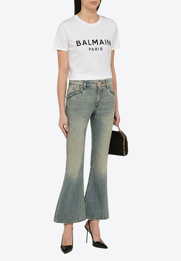 Washed-Out Cropped Flared Jeans