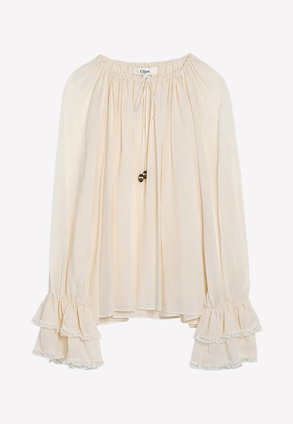 Flowy Long-Sleeved Silk Blouse