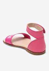 Girls Logo Print Leather Sandals