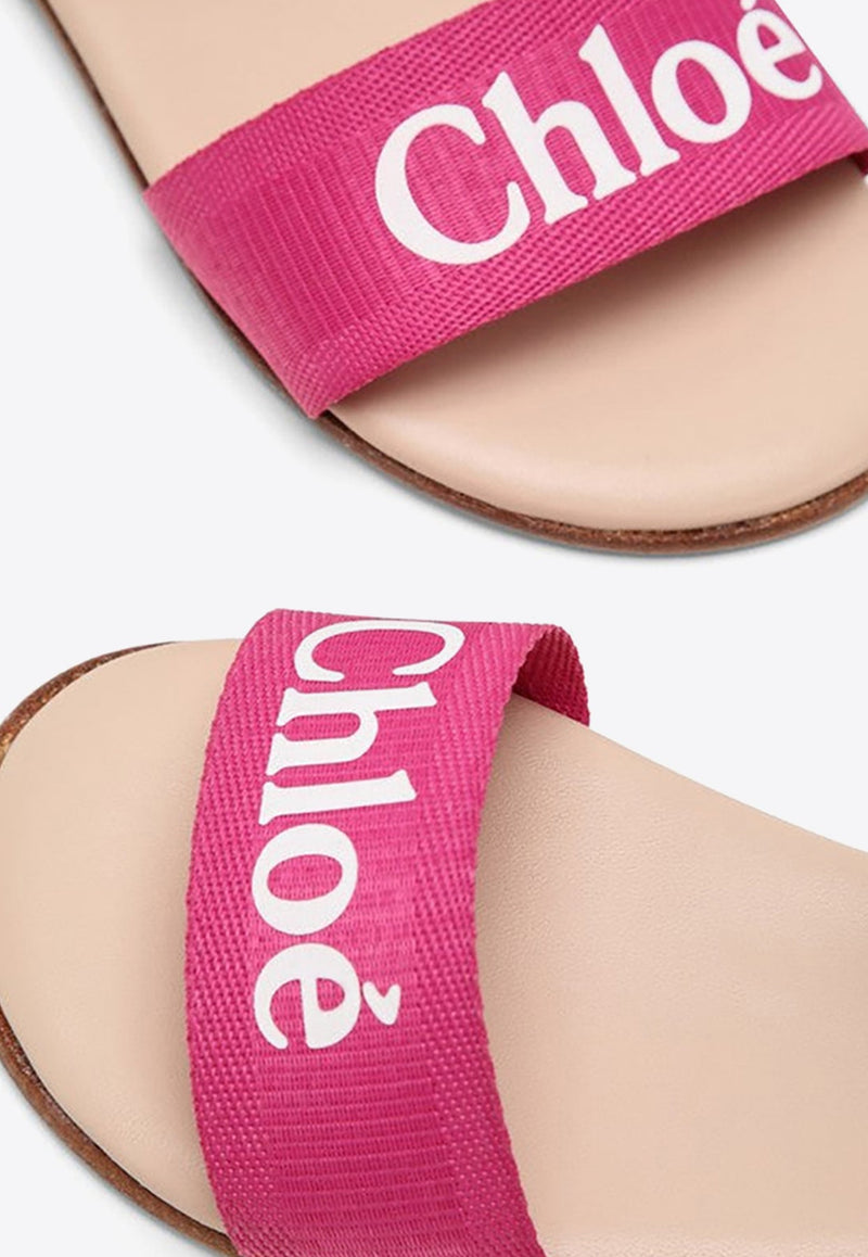 Girls Logo Print Leather Sandals