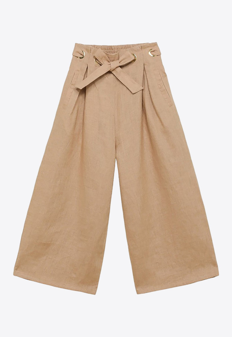 Girls Wide-Leg Pants with Bow Detail