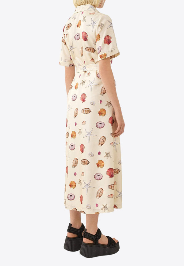 Shells Print Midi Shirt Dress