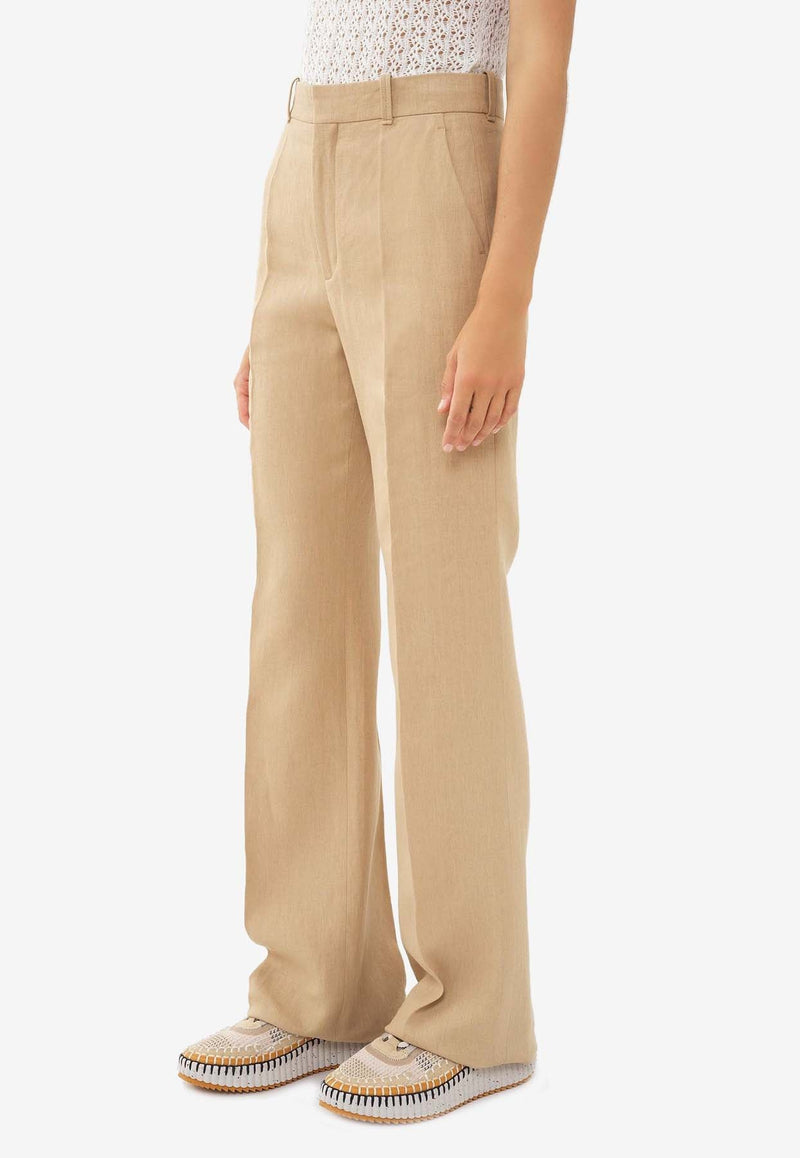 High-Waisted Linen Tailored Pants