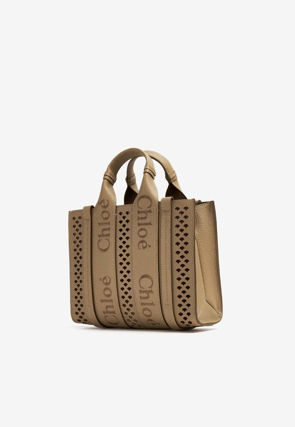 Small Woody Openwork Tote Bag in Leather