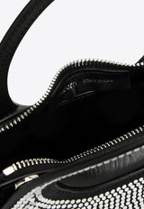 Micro Baguette Crystal Embellished Leather Swipe Bag