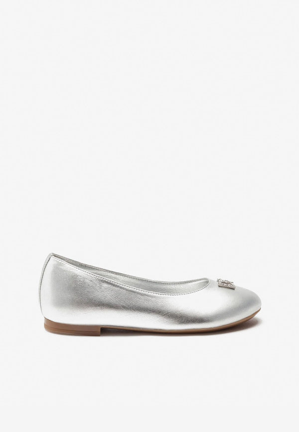 Girls Crystal DG Ballet Flats in Foiled Nappa Leather