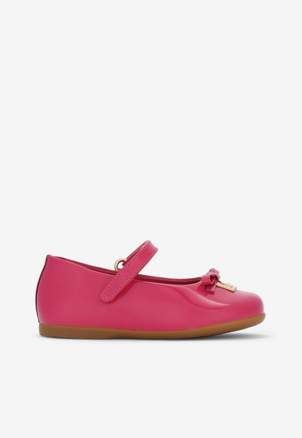 Baby Girls DG Logo Patent Leather Ballet Flats with Strap