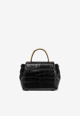 Small La Medusa Top Handle Bag in Croc-Embossed Leather