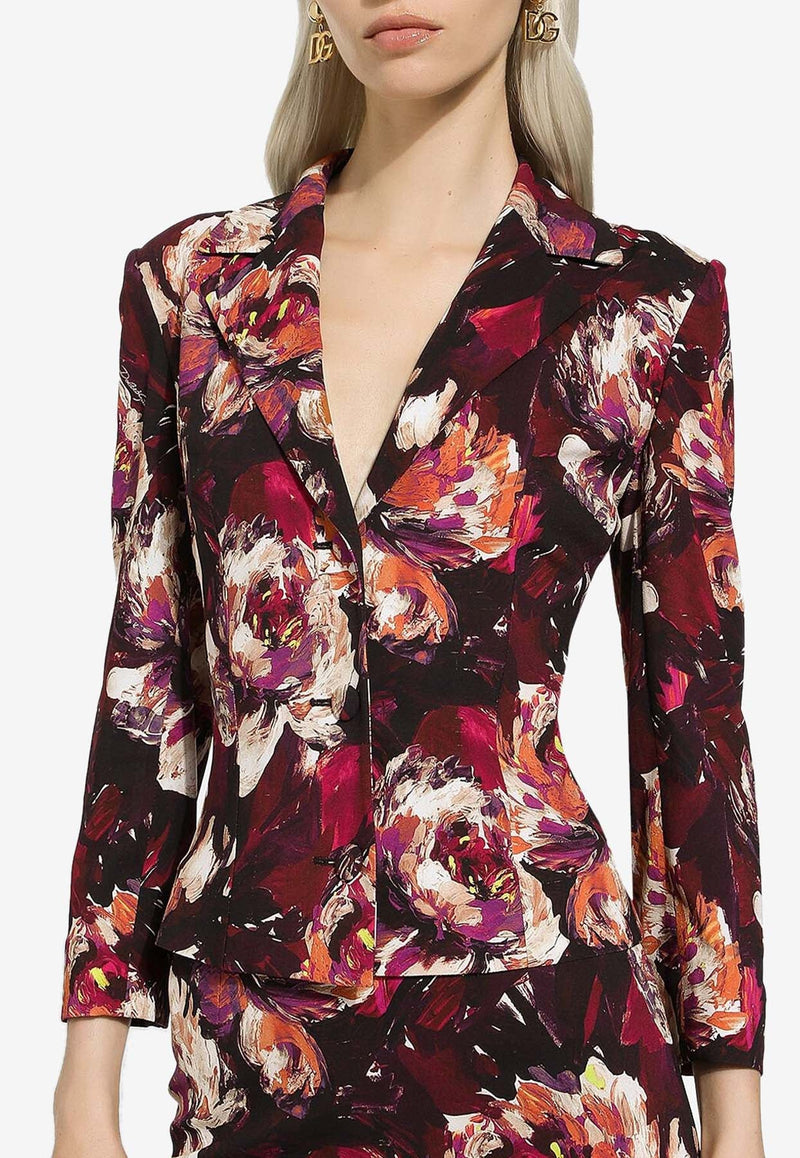 Peony-Print Single-Breasted Blazer