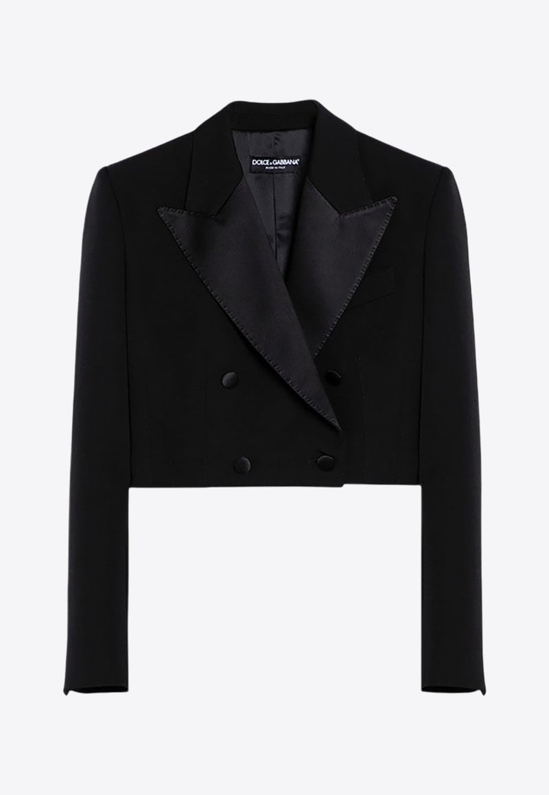 Wool Gabardine Cropped Tuxedo Jacket