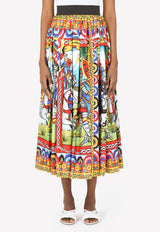 Carretto Print Pleated Silk Twill Midi Skirt